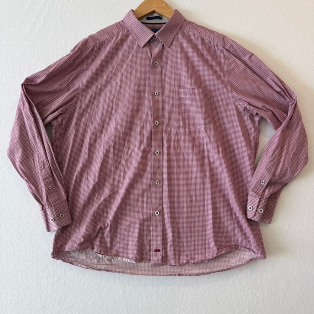 Johnston & Murphy Mens XL Burgundy Geometric Print 100% Cotton Button Down Shirt